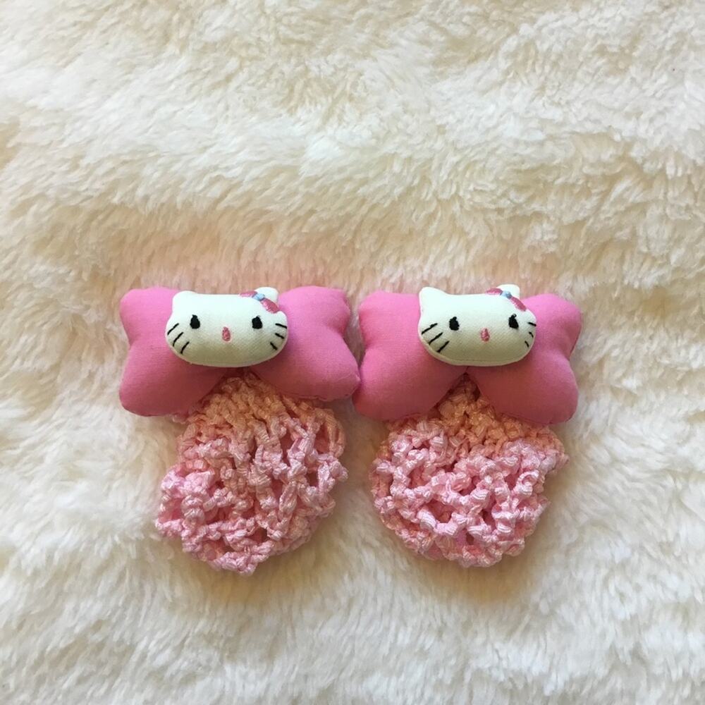 Vintage-Hello Kitty Pink Crochet Wrap Hair Clip Set